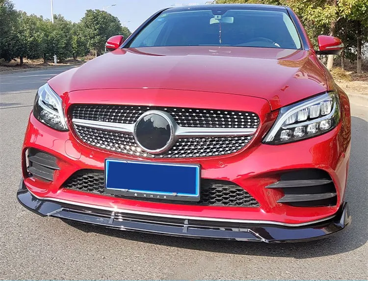 Front Bumper Lip For Mercedes Benz C Class W205 C200 2015-2018 2019-2021 3PCS Style ABS Front Splitter Spoiler Lip Body Parts