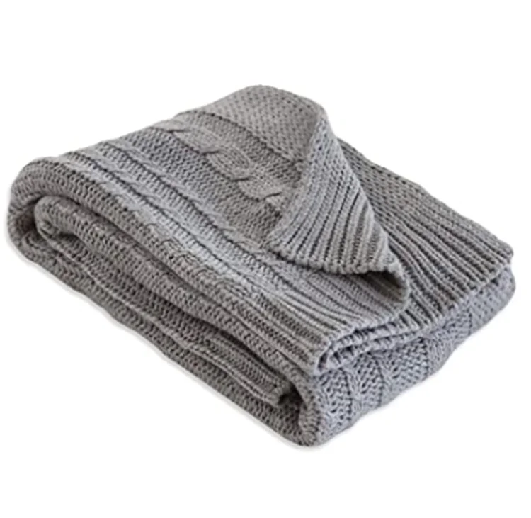 
HOT SALE Cable Knit Blanket 100% Organic Cotton Heather Baby Blanket 