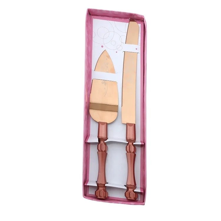 Yangjiang Factory,  kitchen gadgets cake tools long stainless steel wed cake knife and server set with rose gold color
