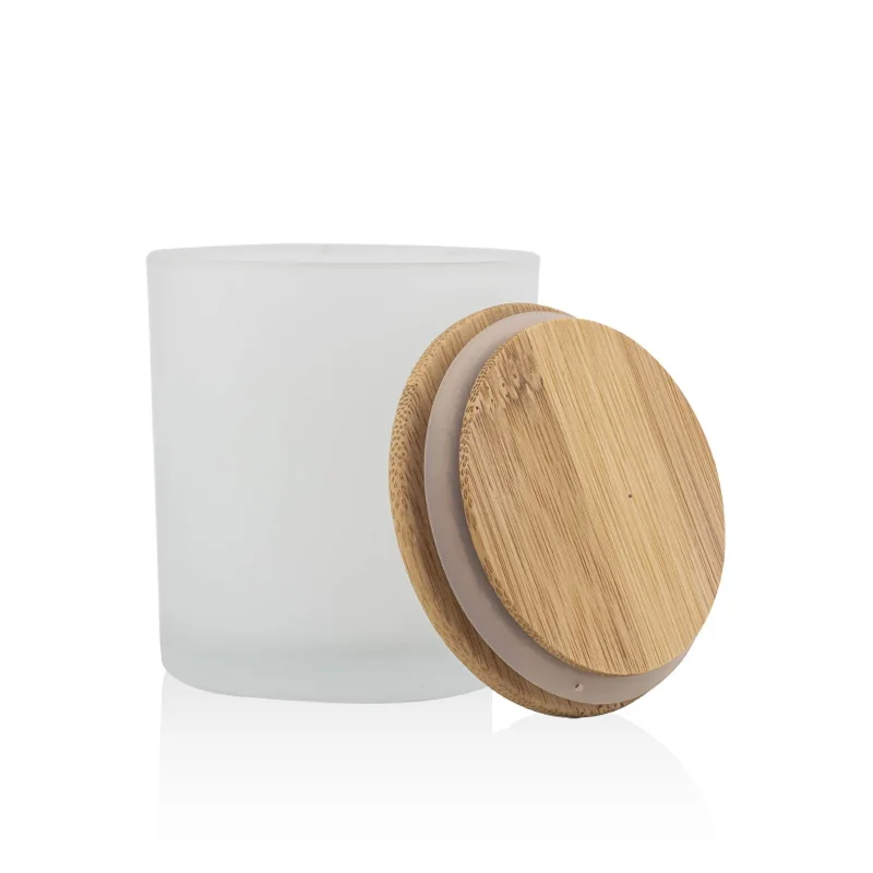 Wholesale Customized Logo Cylinder Candle Container Vessels Empty Glass Jars with Bamboo Lid