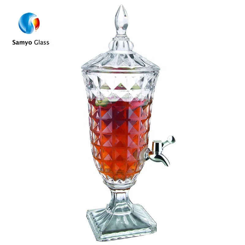 Embossed Ice Cold Drink Juice Beverage Glass Cold Water Juice Dispenser For Bar Hotel