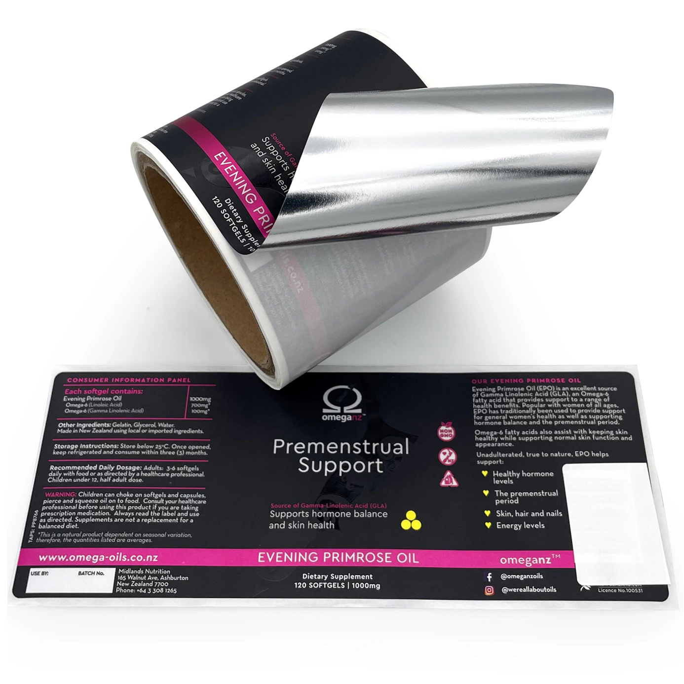 Customized Matte Lamination Silver Foil Film Spot UV Metallic PP Healthy Food Label Sticker