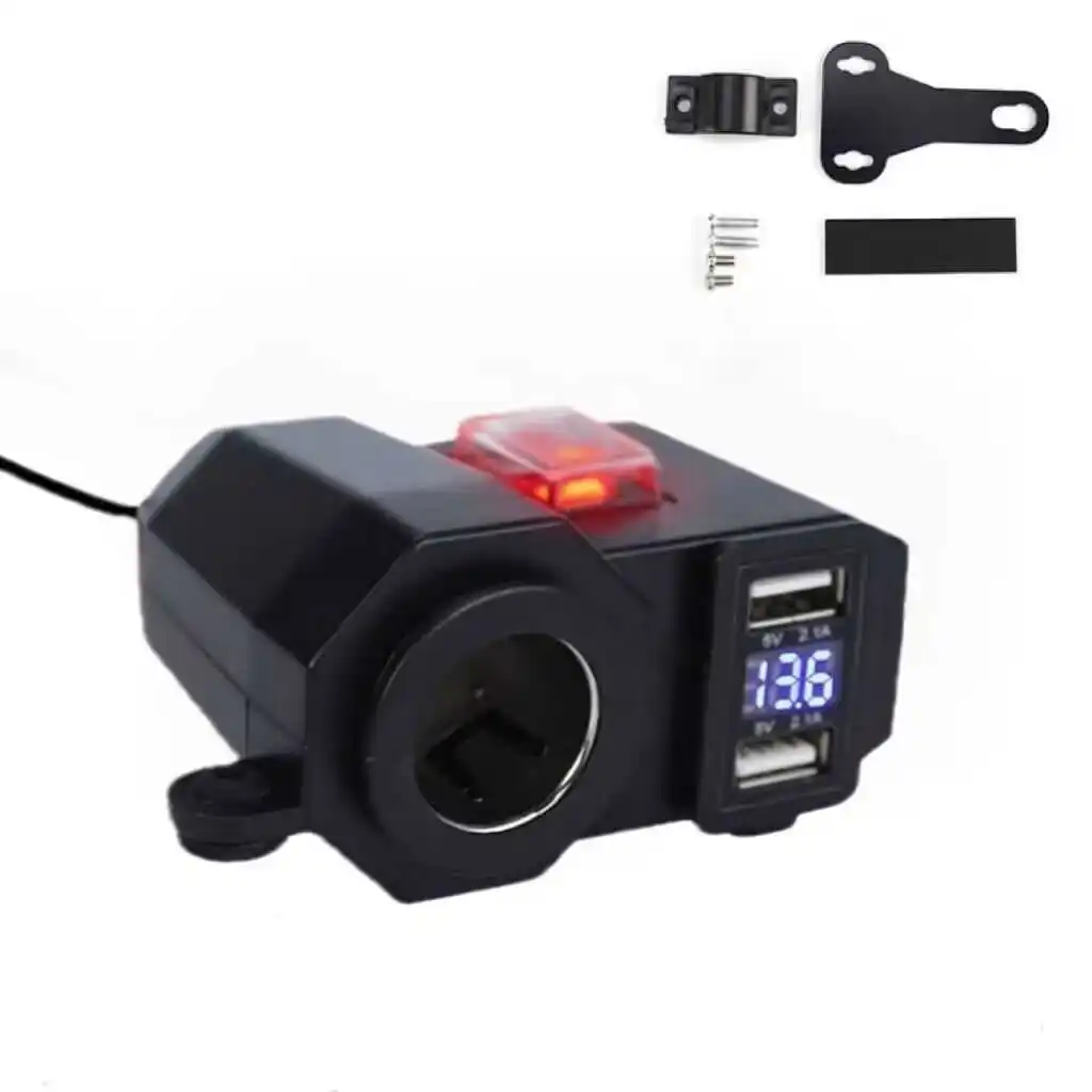 Electric Motorcycle Dual USB Cell Phone 2.1A Fast Charger Cigarette Lighter With Switch Voltmeter Car Charger Waterproof
