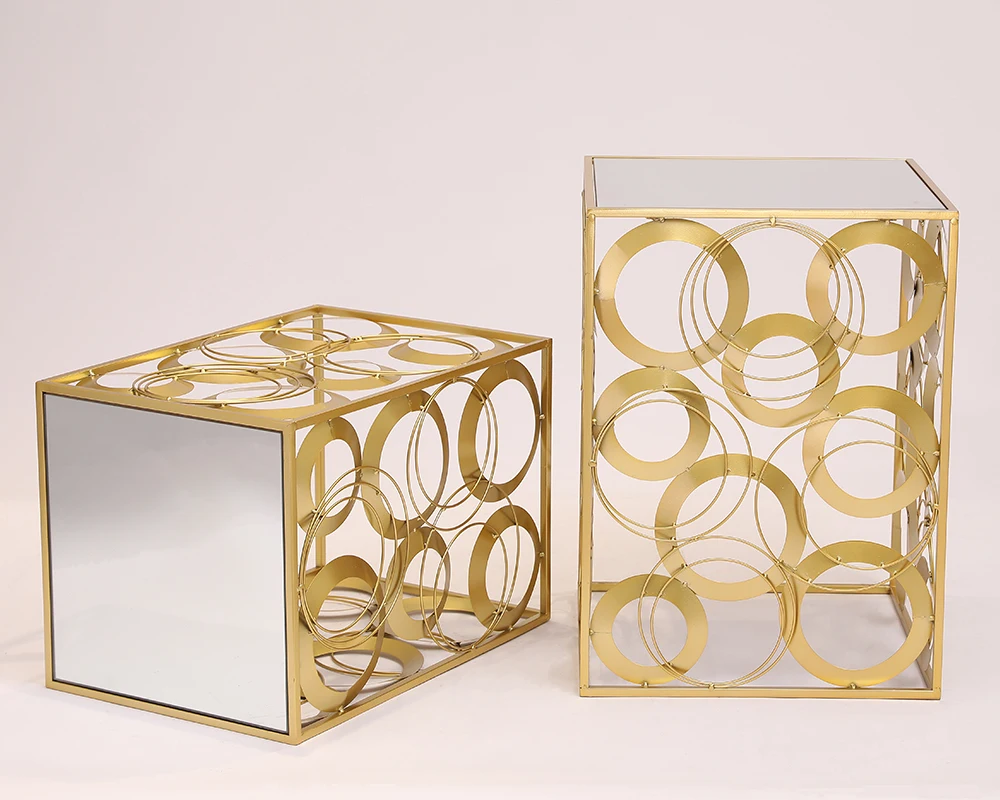 Metal square top mirror round design coffee table