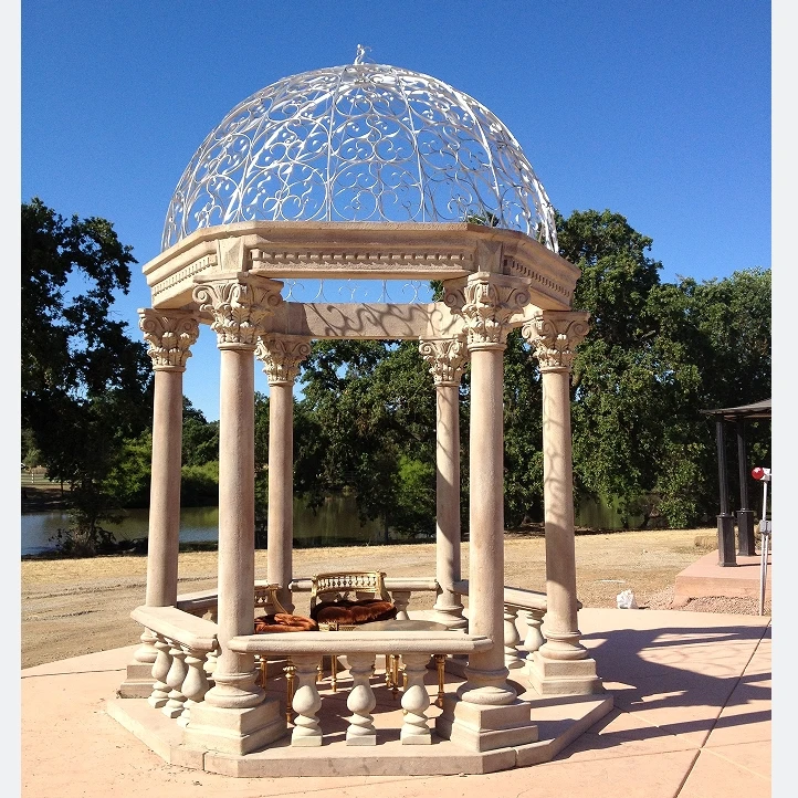 Outdoor decorative garden stone pavilion columns grey marble gazebo