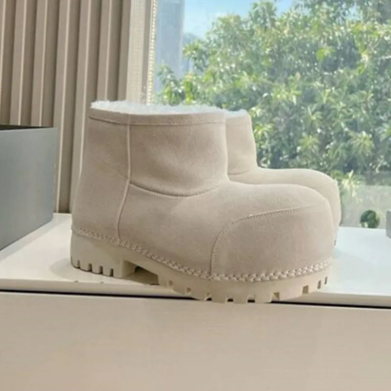 Manufacturer Custom Luxury Unisex Men Warm Platform Ski Boots Thick Sole Vintage Big Toe Genuine Leather Snow Women Ankle  Boots