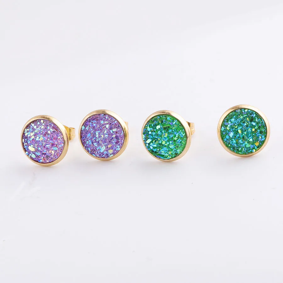 daern 10mm Full Star earrings Stainless steel water plated real gold mineral crystal cluster Earrings sold on