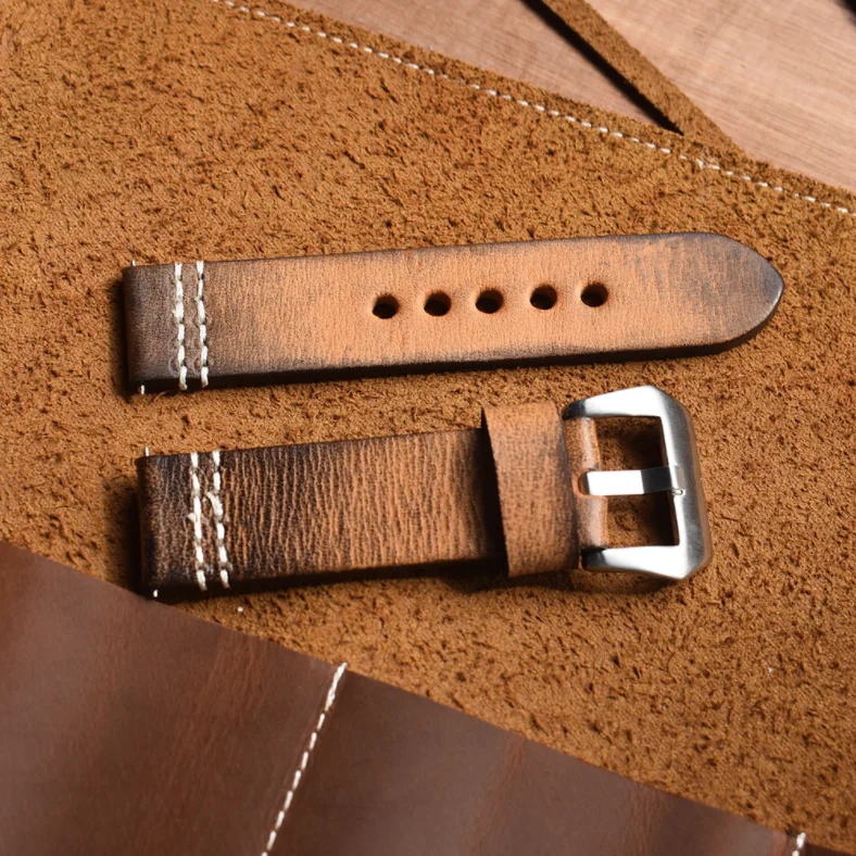 Hot sale sootiness color vegetable-tanned leather retro handmade strap bronze leather strap