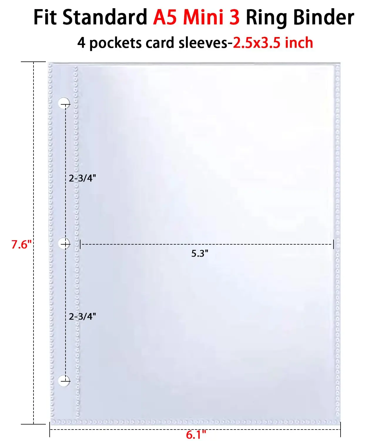50 Pack100  Pockets5x7Photocard Sleeves for A5 3 Mini Ring Binder Ultra Clear Photo Sleeves, Double Sided 1 Pocket Photo Pages,