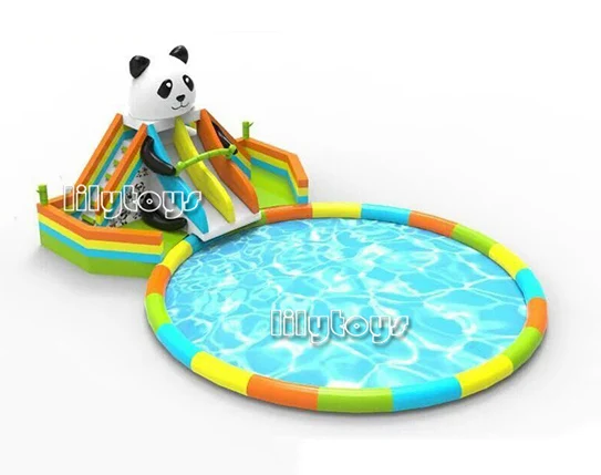 Kids ground water park dragon/panda inflatable products water slide with swimming pool by factory