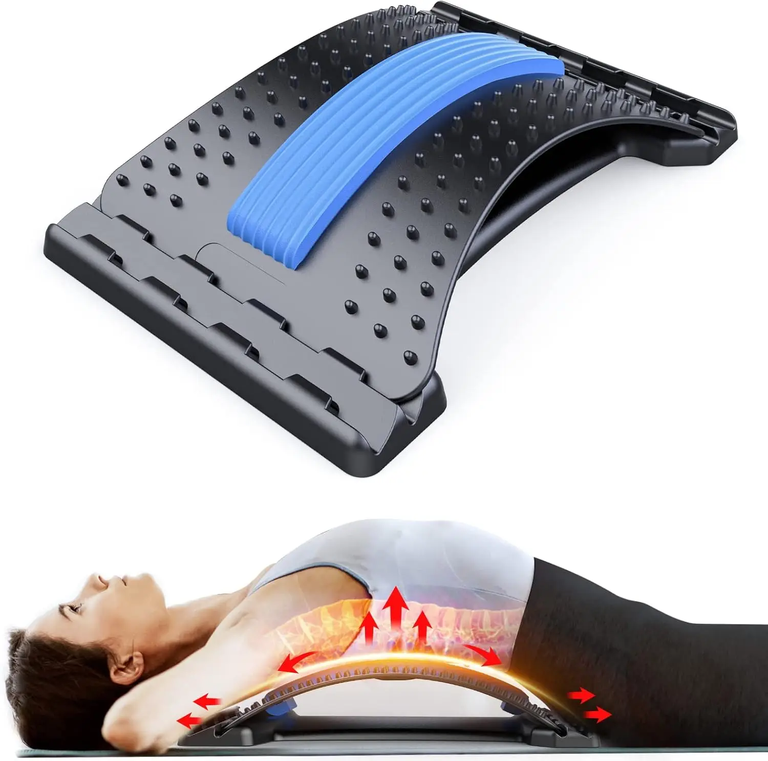 Wellshow Sport Back Stretcher for Lower Back Pain Relief Level Adjustable Lumbar Back Cracker Board Massager for Home Gym