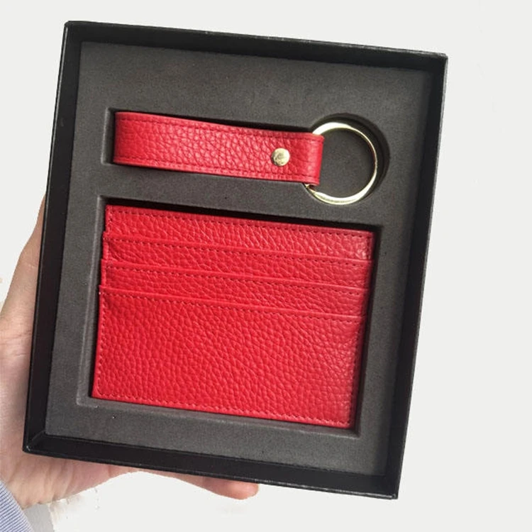 Travel Genuine Leather Identity Slim Business Wallet Purse Keychain Set Custom Luxury Men Women Id Credit Card Holders