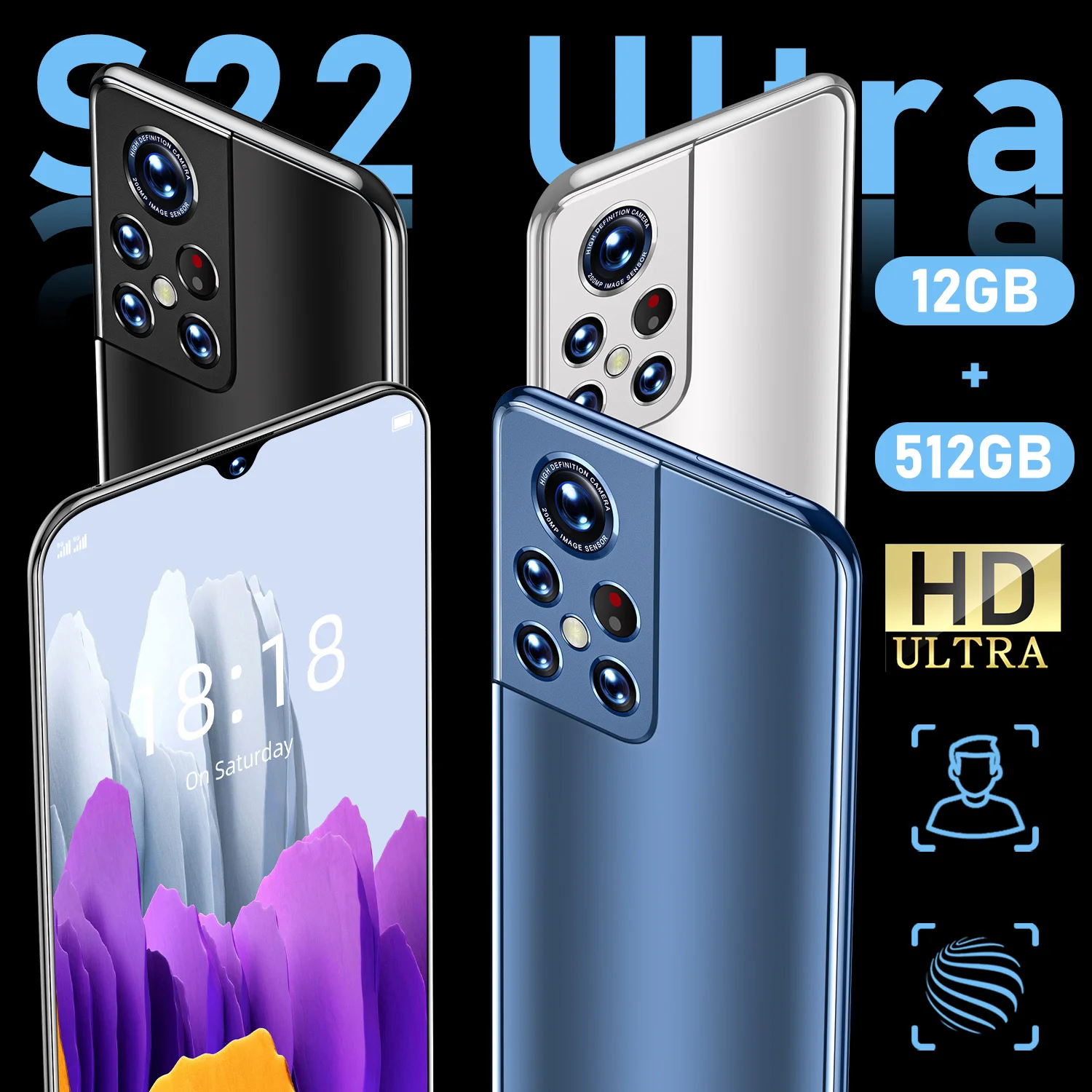 New S22 Ultra 5g Smartphone 6.7inch Amoled Screen Android 10.0 Unlocked Cell Phone