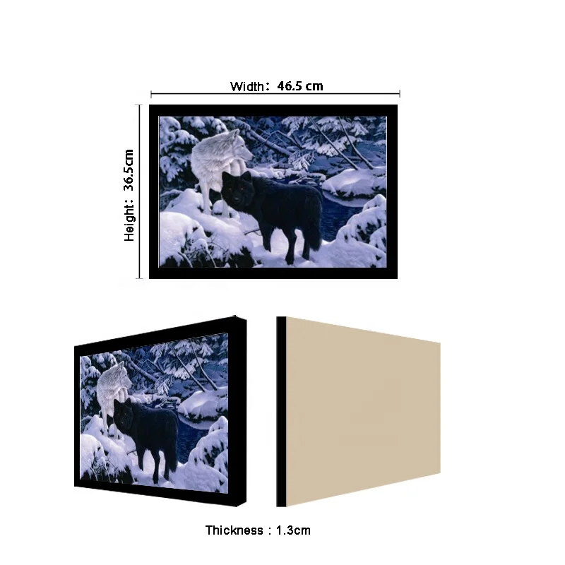 Wholesale stock wall picturesPET 40*30cm 5D animals lenticular picture 3D lenticular poster with black frame for home decoration