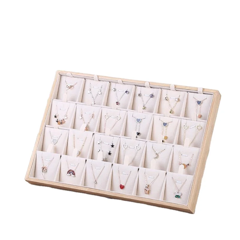 24 Slot Pendant Wood Jewelry Display Tray Bamboo 18 Slot Necklace PU leather white Black Tray Velvet Pendant Tray