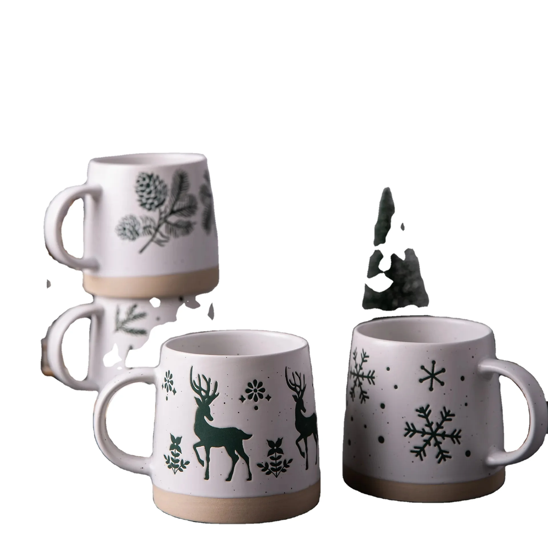 Best selling christmas decoration items 13oz white ceramic coffee mug with popular silk debossed printing