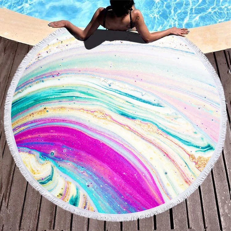 
RTS Hot Selling Tie Dye Marble Round Beach Towel With Tassels 