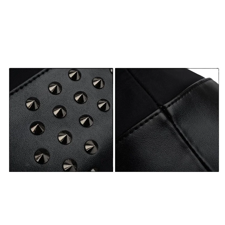 Popular High Density Water-resistant Trendy Black Nylon Work Tote Rivet Shoulder Bag Handbag for Women