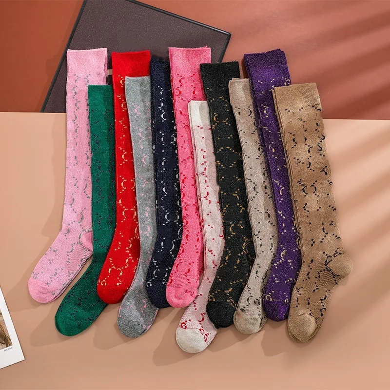 Socks Factory Custom Logo Fashion Luxury Brand Designer Diamond Women Glitter Socks