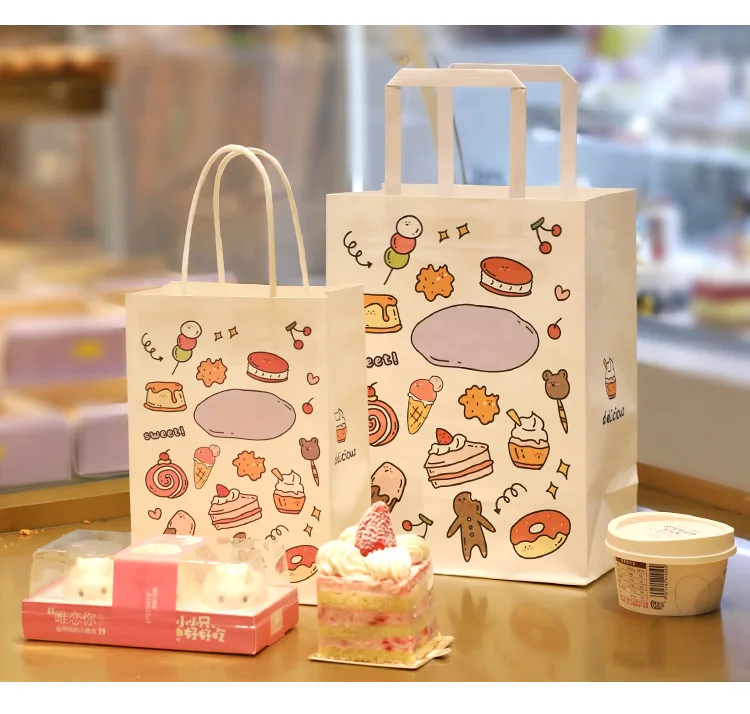 Recycled Restaurant bakery Food Takeaway white brown kraft paper bag food shopping bag custom gift bags with twisted handles