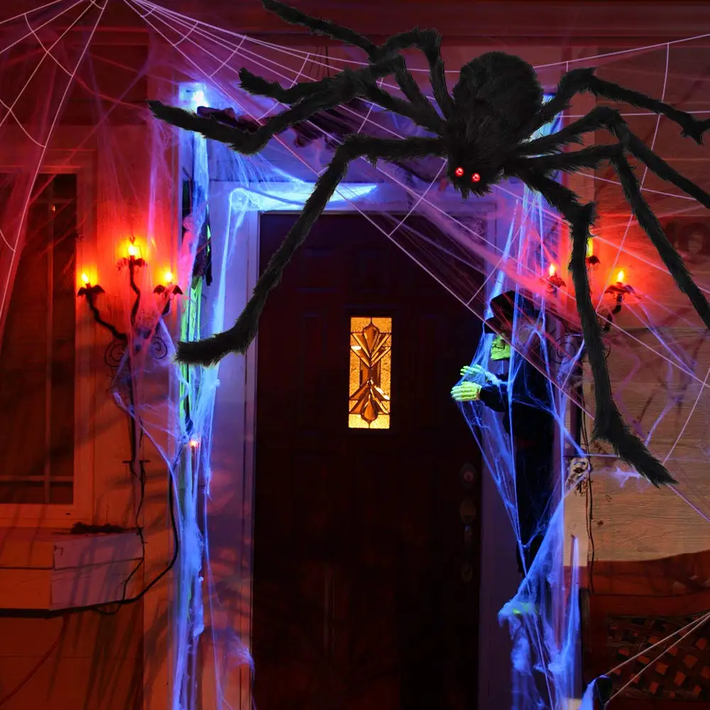 Black Scary Giant Hairy Spider Props Oversized Plush Spider Ghost Festival Indoor and Outdoor Halloween Decoration
