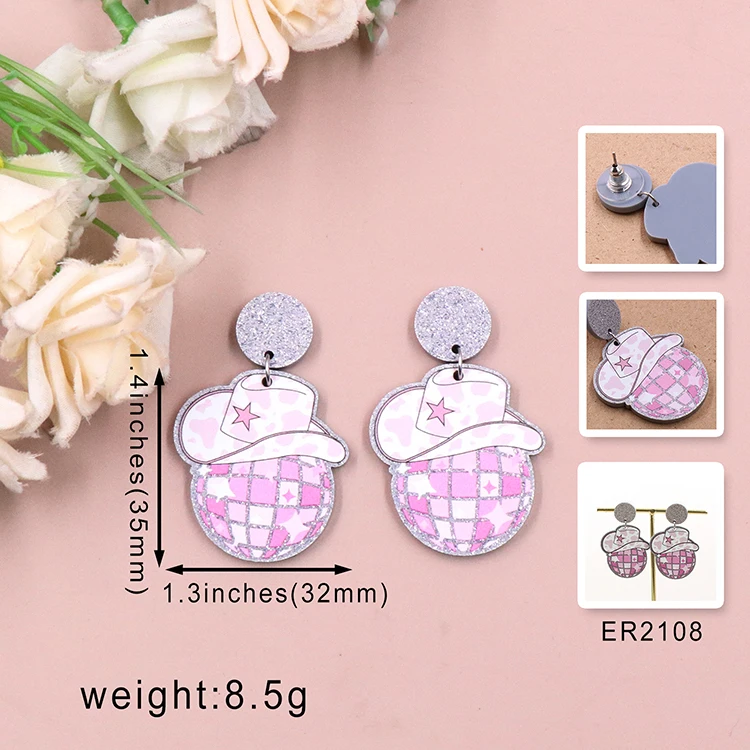 MD140ER2108 1 пара новый продукт CN-капля диско-шар ковбойская шляпа Модные Акриловые серьги ювелирные изделия для женщин