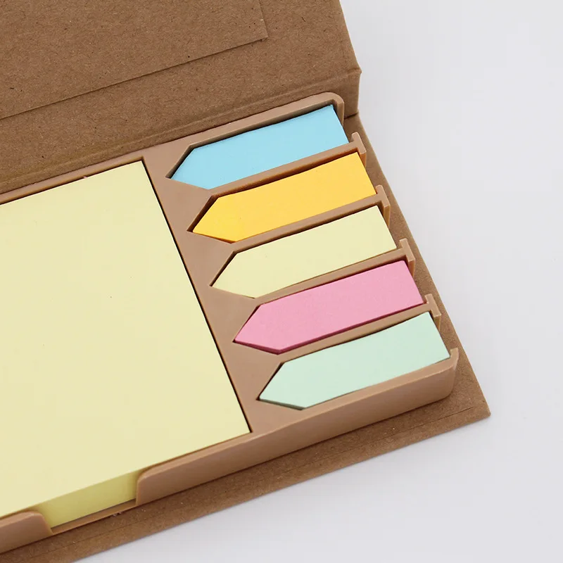 Custom logo memo pad sticky notes set in kraft paper cover plastic holder box with ruler
