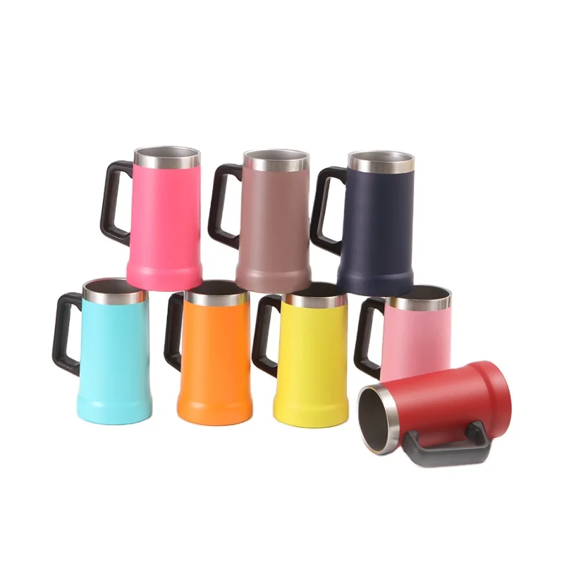 WG185 Customizable Logo 24oz Coffee Tumbler with Handle Double Wall Vacuum Metal Cup Promotion Custom Stainless Steel Beer Mug