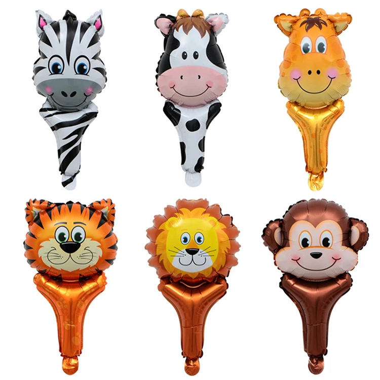 Wholesale Jungle Decoration Kid Toys Birthday Party Handheld Animal Head Foil Balloons Tiger Lion Inflatable Air Balloon