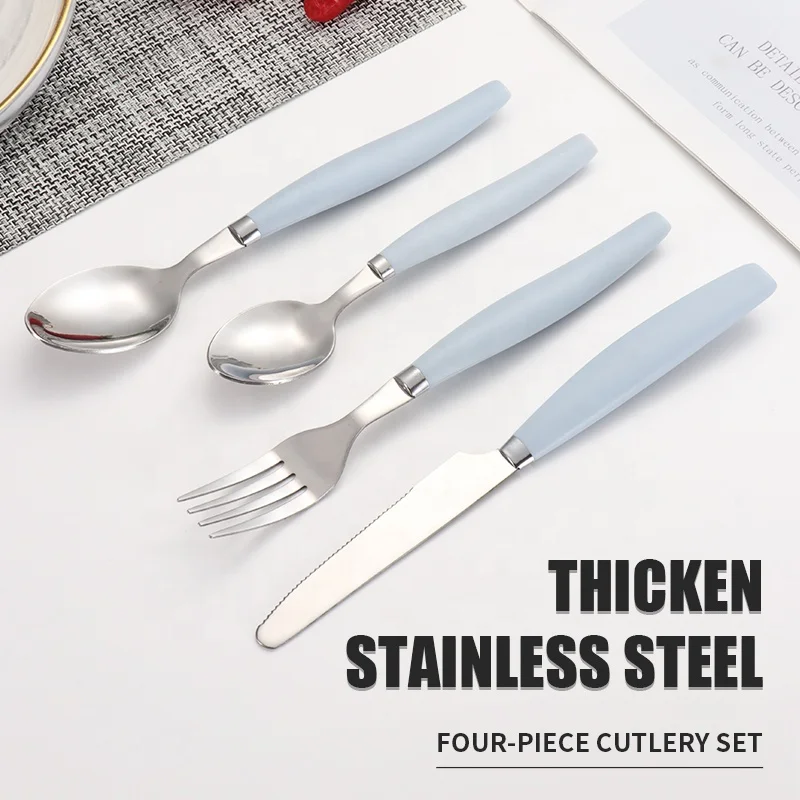 Custom Metal Stainless Steel  4PCS fork spoon knife plastic handle New design flatware set