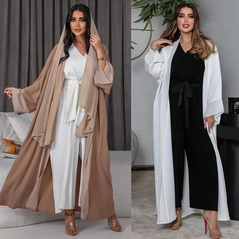 Wholesale 2023 islamic muslim qatar White Chiffon abaya for Dubai women