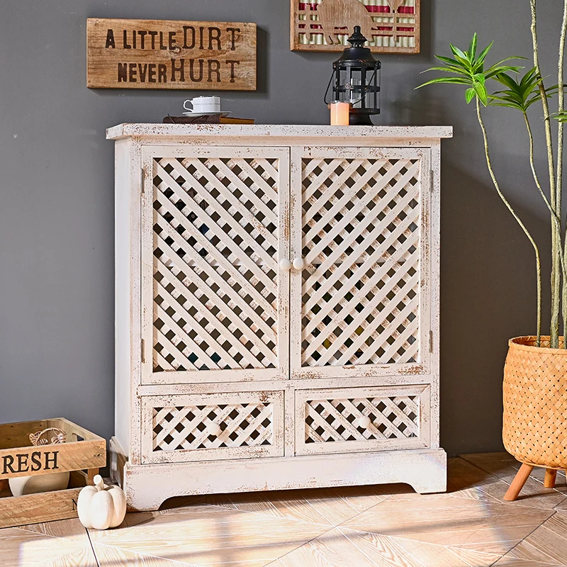 INNOVAHOME manufacturers supply bedroom living room rustic unique handmade white solid wood storage side cabinet