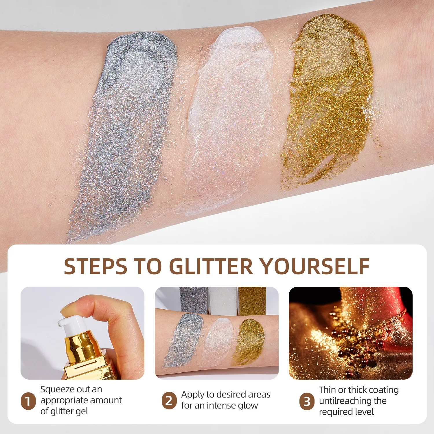New makeup body glitter gel girl face stage makeup sequins jelly eye sequins ceremonial cosmetics body bronzer oil with glitter