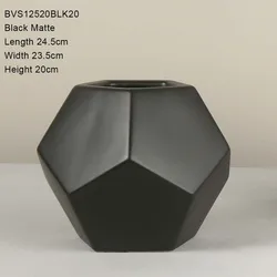Custom Design Pentagon Shape Matte Black Ceramic Planter Pot Set of 3pcs