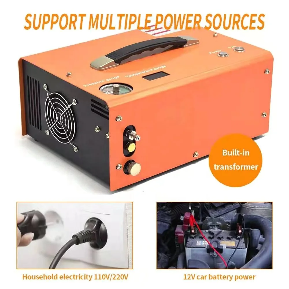 hot sale portable 30mpa 4500 psi 300 bar Oil Free Compressors With Power Supply 12V mini PCP Air Compressor