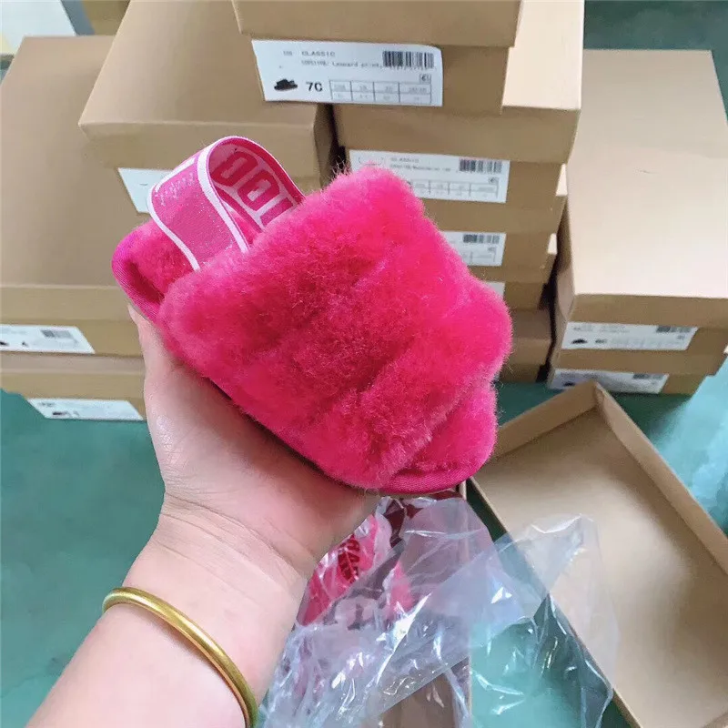 Сандалии детские Нескользящие, мягкие шерстяные шлепанцы, натуральный мех, карамельные цвета, детские тапочки из овчины, новый дизайн