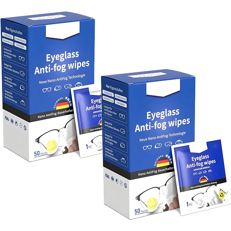 Custom Logo Nano Technology Pre-Moistened Spectacle Eyeglass Anti Fog Lens Wipes For Glasses