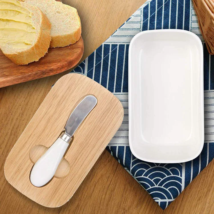 650ml Nordic Triangle Butter Box With Knife Lid Ceramic Container Cheese Food Tray Flat Dish