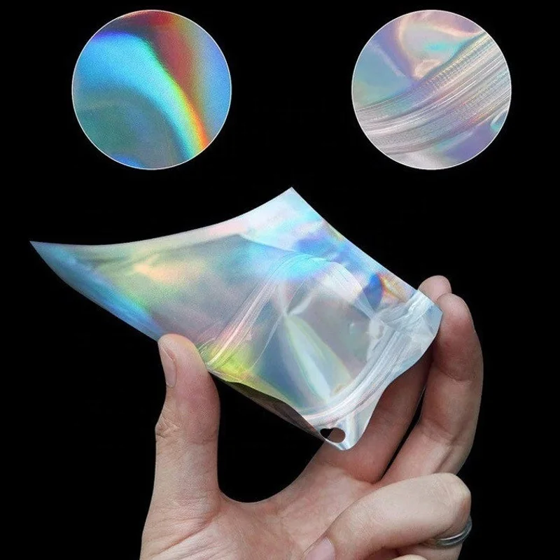 Cosmetic Laser Bag Packaging Holographic Clear Small Printed Reusable Custom Plastic Ziplock Bags