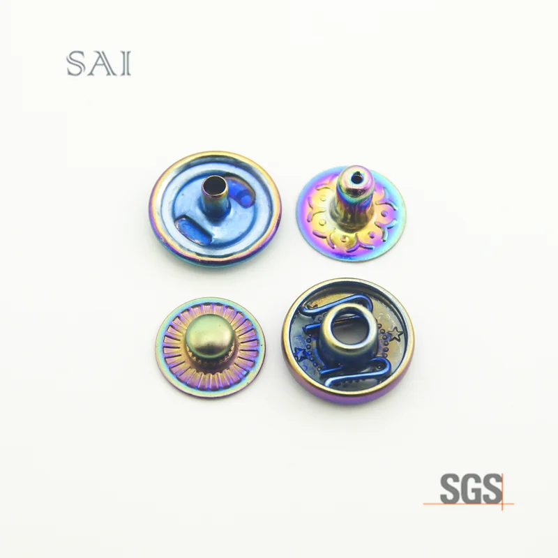 488# 12mm New Style Matte Rainbow 4 Parts Spring Snap Button