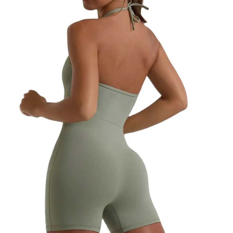 Plus size One Piece Sexy Bodysuit Lulu Breathable Fabric Custom Logo Women Solid Halter Sport Bodysuits