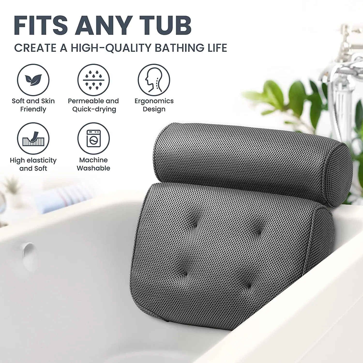 Factory Wholesale White Non Slip 4D Mesh Bath SPA Pillow Luxury Bathtub Pillow with Back and Headrest Cushion