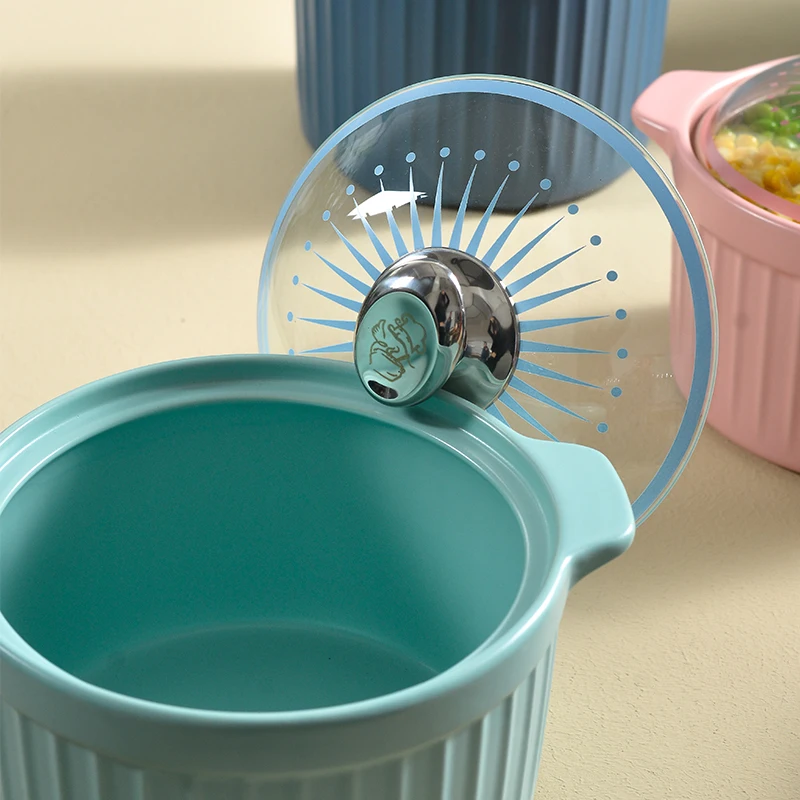 Ceramic Casserole with Lid Household Stockpot Soup Porridge Pot Mg-0221 Nordic Simple Tempered Glass Lid Ceramic Handle Round