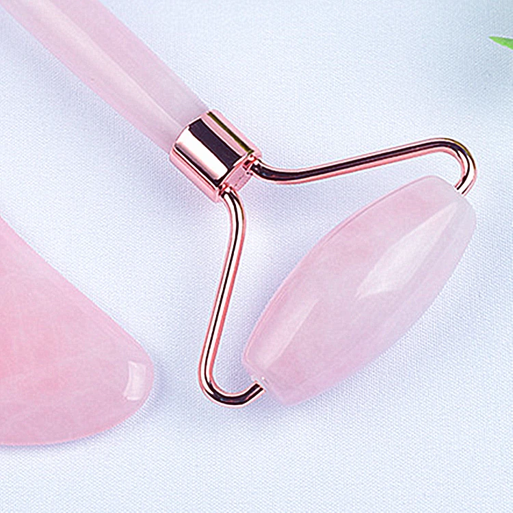 With Gua Sha Board 100% Natural Original Jade Rose Quartz Face Massager Jade Roller Set Pink Rose Jade Roller