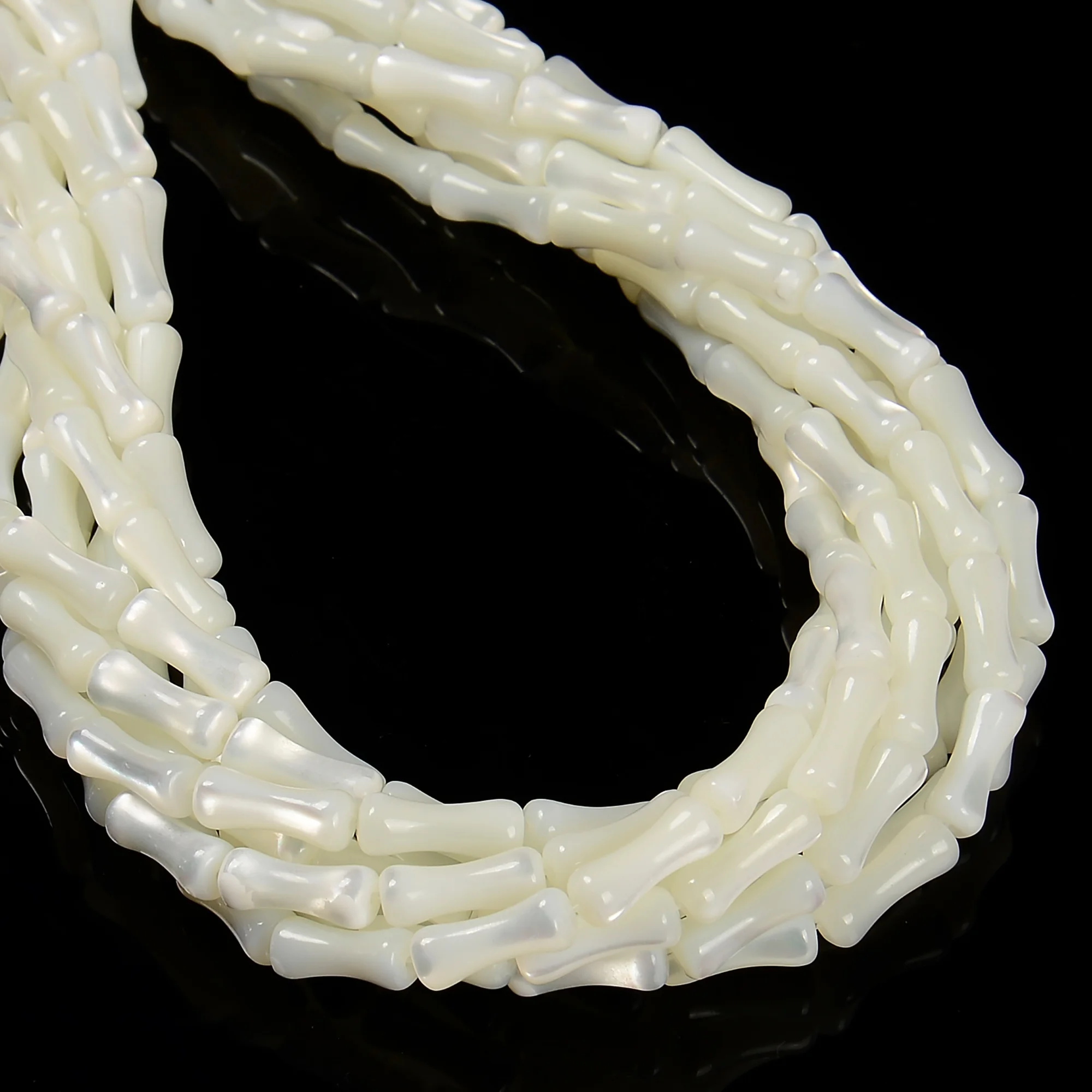 YMJ 5x12mm White Color Mother of Pearl MOP Shell Bead Bamboo Tube Scallop Teardrop Spacer Beads for Jewelry Making Bulk