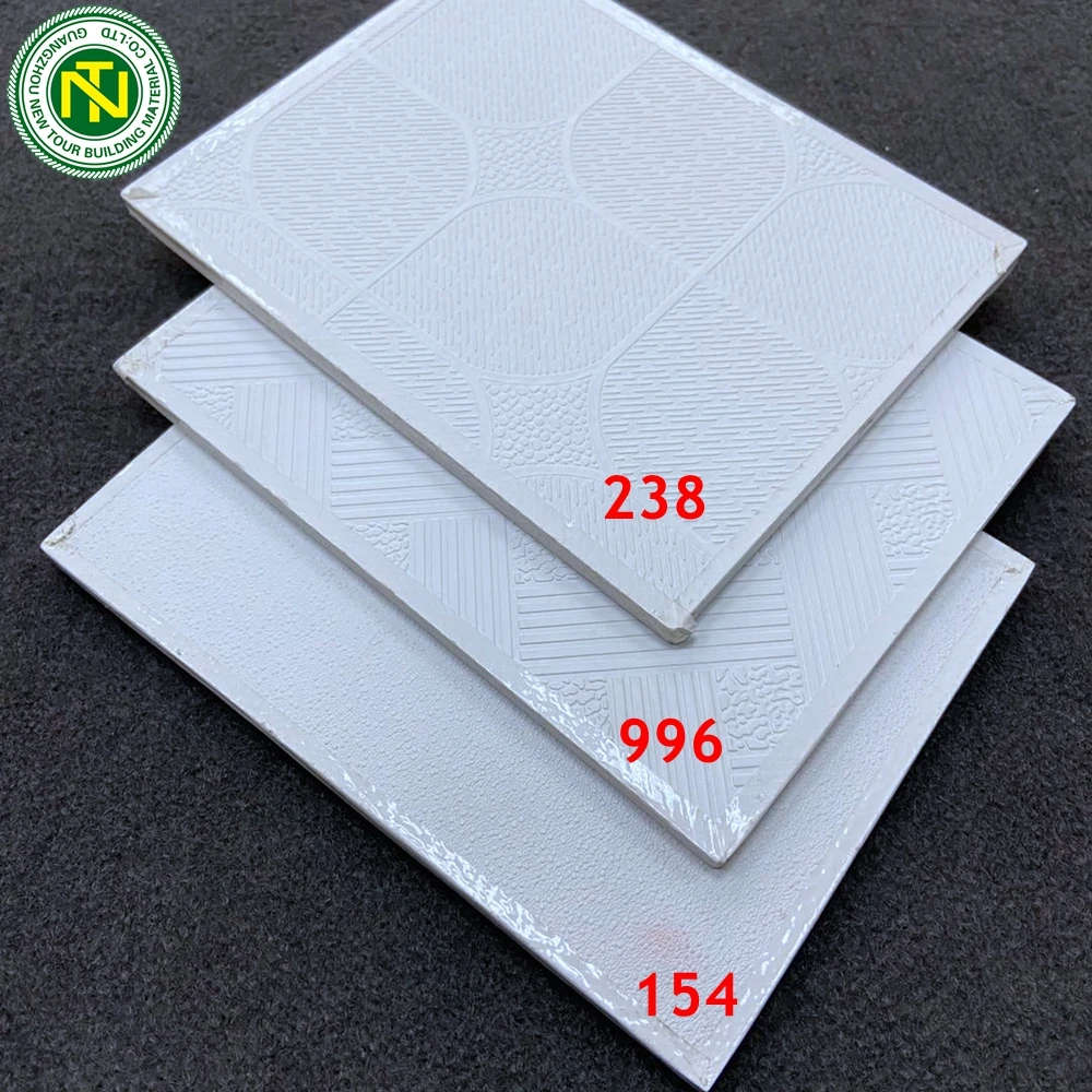 
China factory Good price 7 MM /8 MM/9 MM thick PVC laminated gypsum board ceiling tiles 