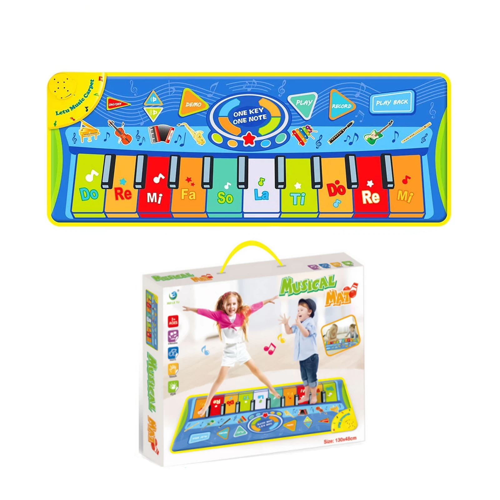 YongnKids Musical Piano Mat Keyboard Play Mat Portable Musical Blanket Instrument Toy with Animal Sounds Dance Mat