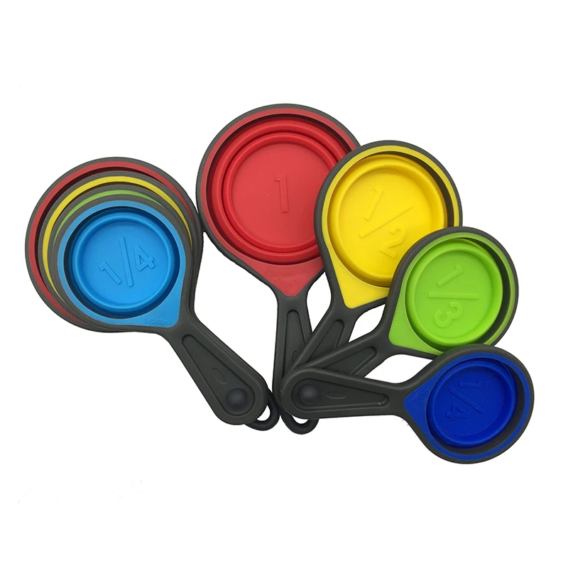 Kitchen Accessories 4 Piece Set Collapsible Silicone Measuring Cups Set With Plastic Handle Baking Tools