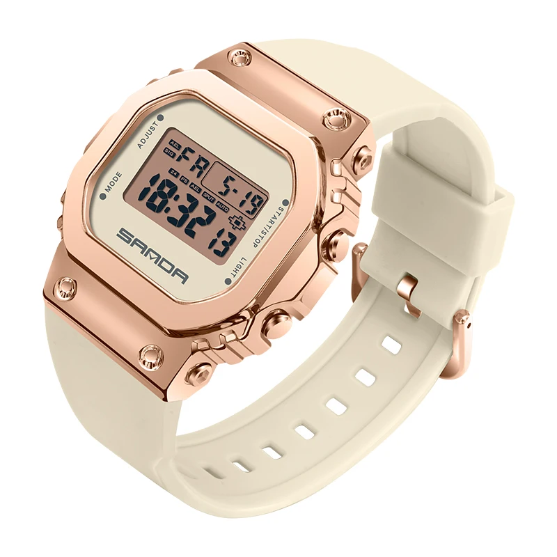 SANDA Luxury LED Electronic Digital Ladies Watch Fashion Casual Raise Hand Light Function Waterproof Watches for Women