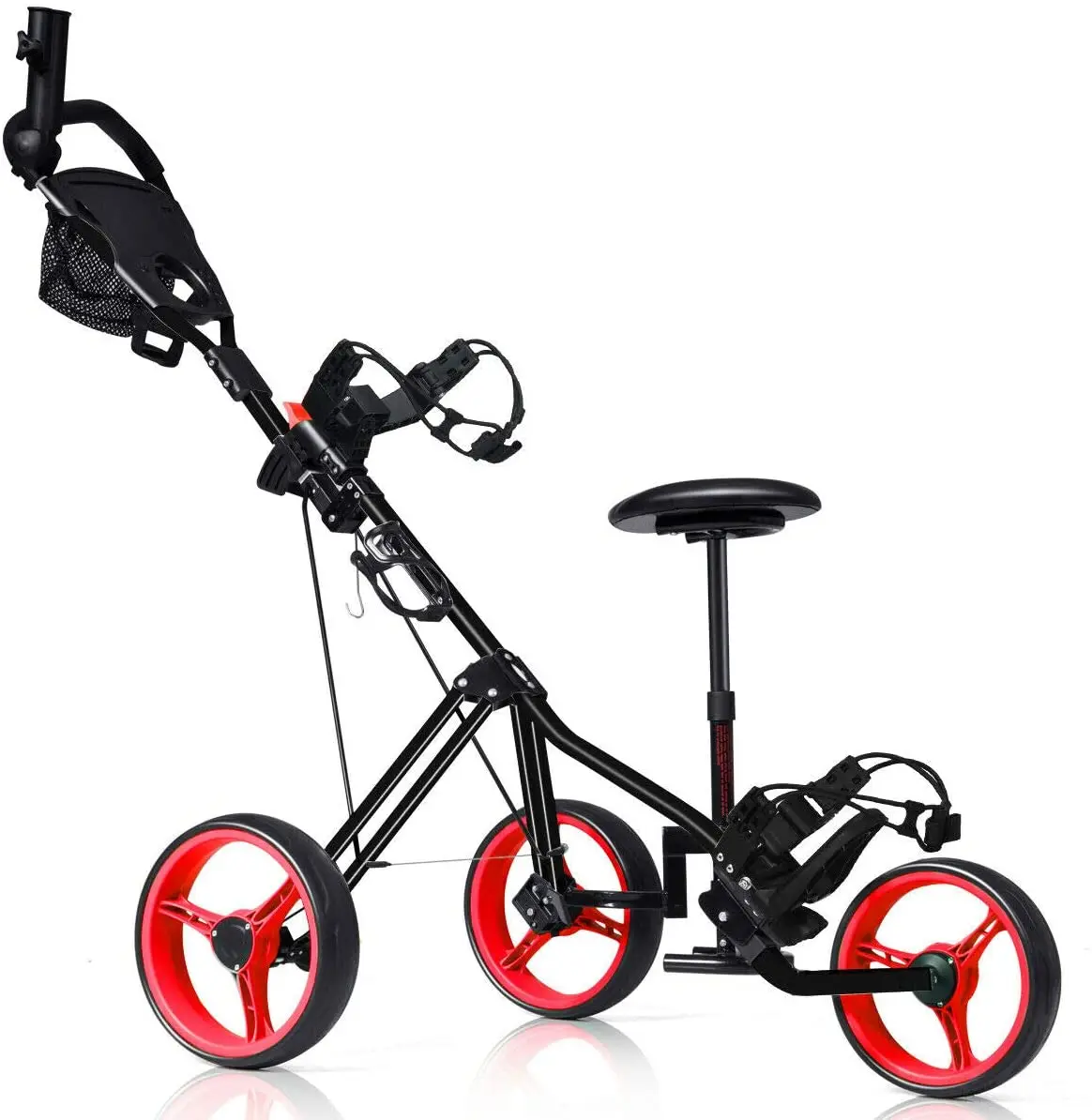 
Foldable 3 Wheel Push Pull Cart Golf Trolley with Seat Scoreboard Bag 